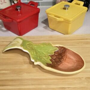 Cracker Barrel Stoneware Acorn Spoon Rest 10" Autumn‎ Leaf Kitchen Decor